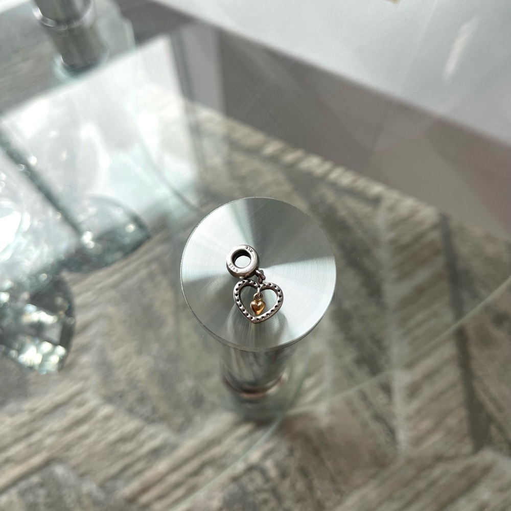 Silver Heart Pandora Charm with Gold Heart